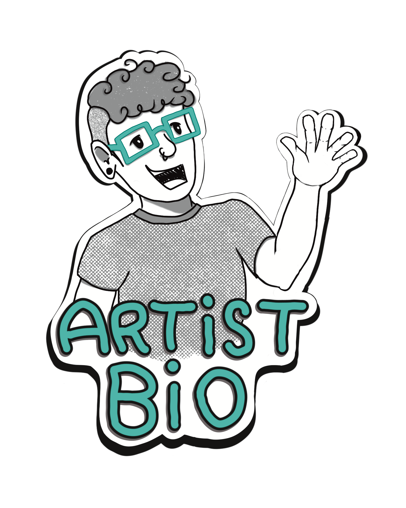 An illustrated portrait labeled Artist Bio