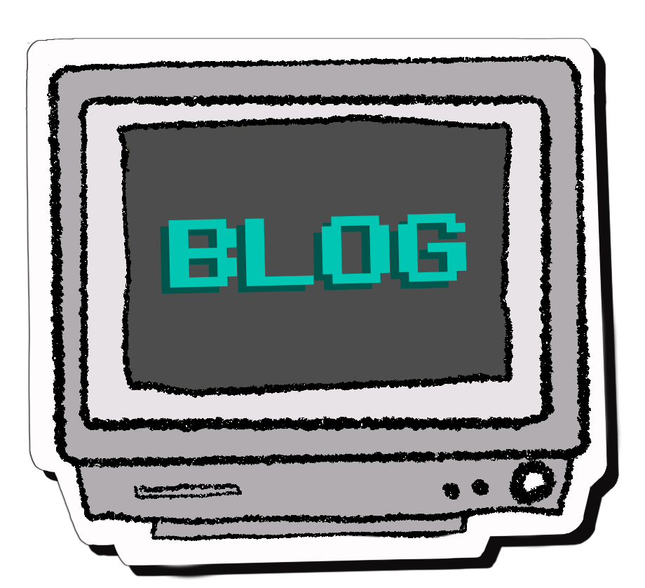 A hand-drawn retro computer displaying the word Blog